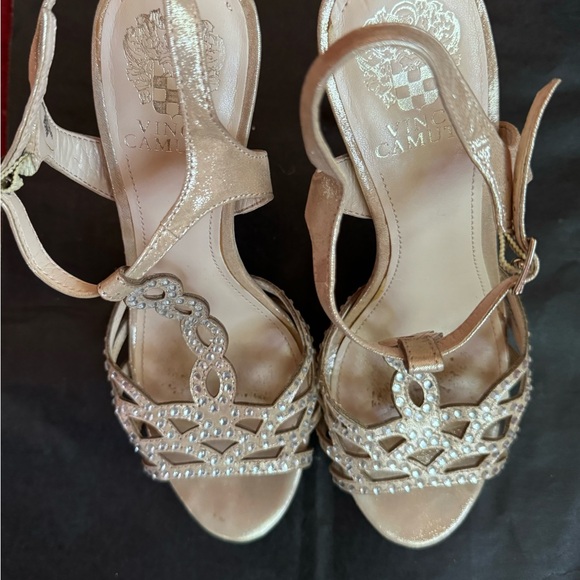 Vince Camuto Christina￼ Stiletto 4.5” Heel Gold Lame Rhinestone Strap Woman 8M - Picture 2 of 4